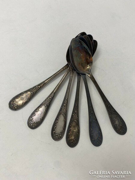 6 silver-plated Russian spoons with floral handles, with original box