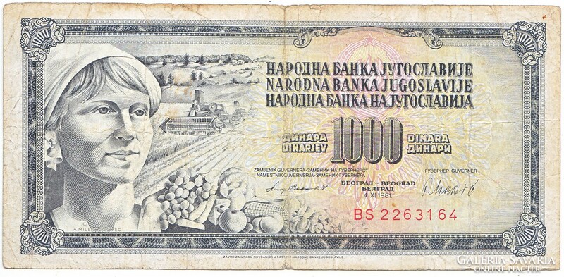Jugoszlávia 1000 dinár 1981 FA