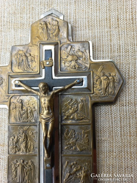 Wall cross, crucifix. Corpus, with a round embossed station