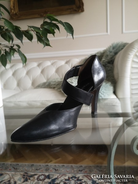 Paul green 39 black leather high-heeled shoes, nail shoes, with asymmetric strap