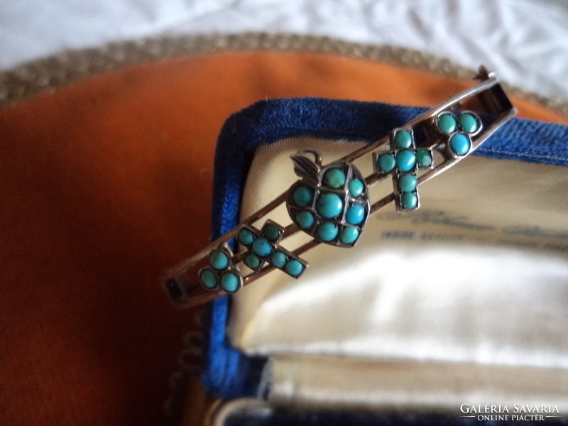 Marked, openable antique silver bracelet with turquoise stones