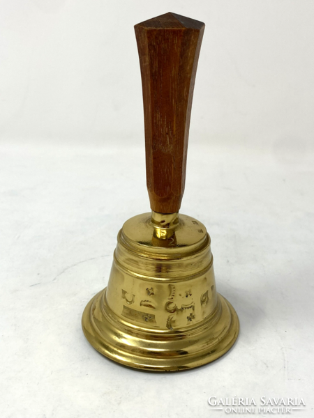 Marked copper craftsman bell with wooden handle