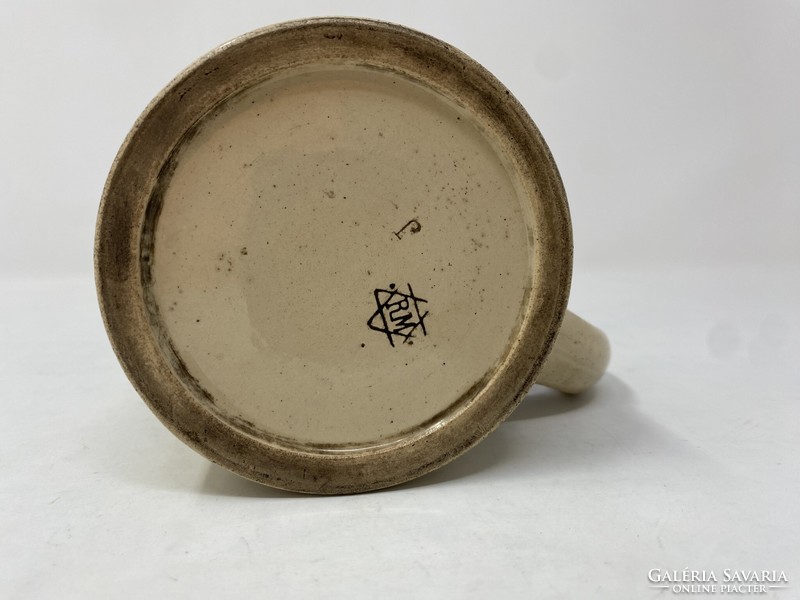 Old antique marked Reinhold Merkelbach German beer mug with tin lid, bier stein- stone mug