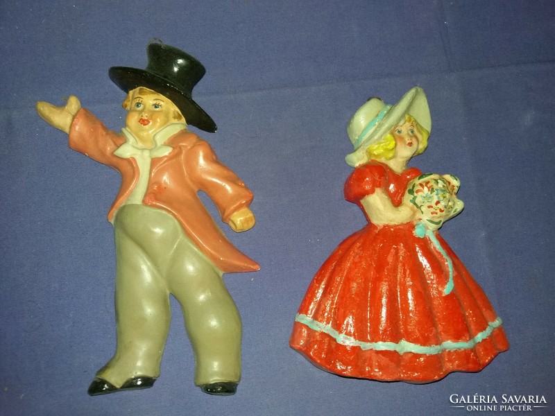 Pair of antique wall ceramic figurines from the time of the monarchy, both lady - gentleman masamod - vigéc