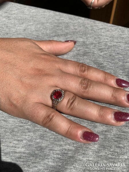 Women's silver ring with ruby stone