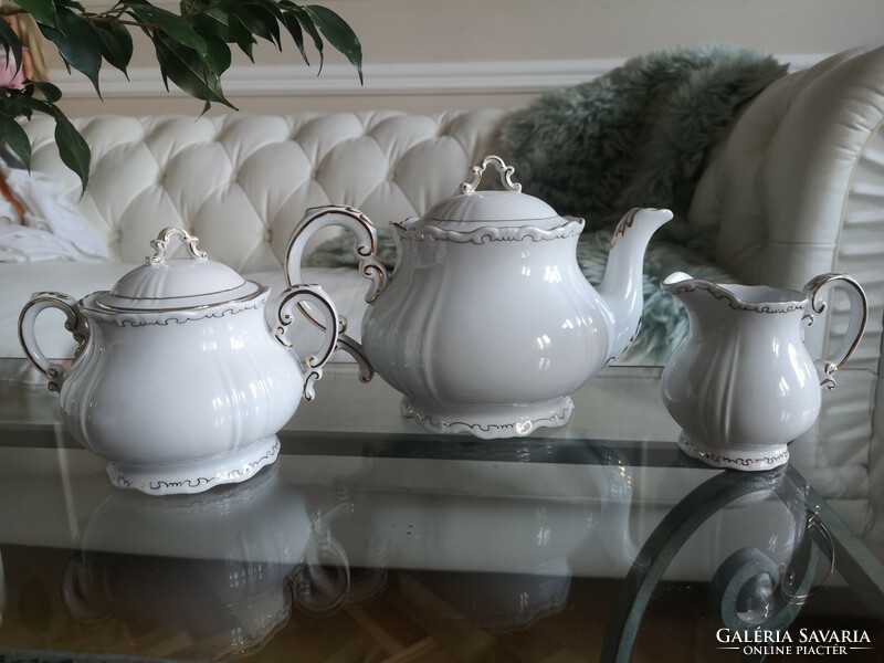 Zsolnay 6-person white feathered tea set, 9 flawless, 2005