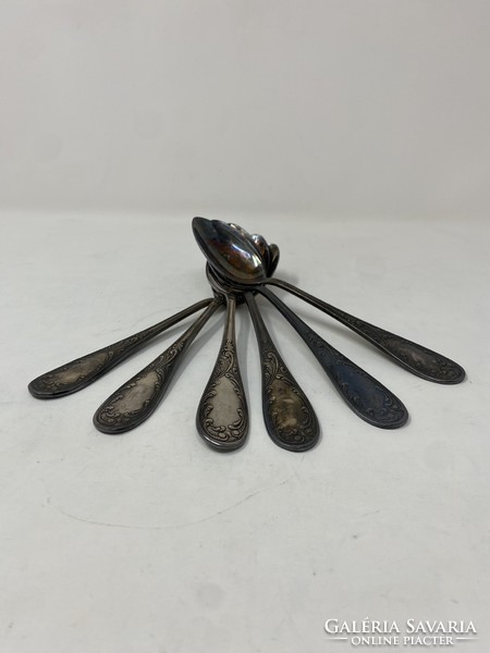 6 silver-plated Russian spoons with floral handles, with original box