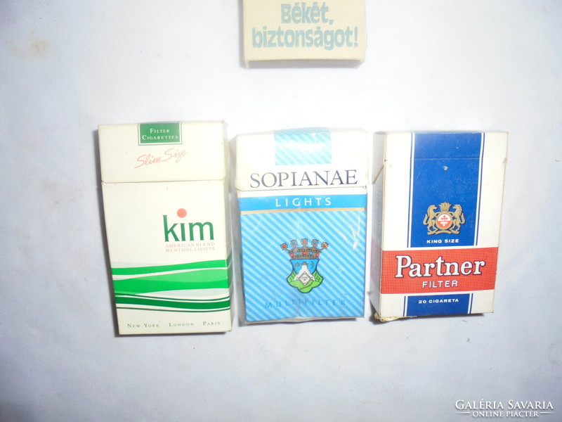 Three cigarettes, cigarette paper, bag, box, packaging together - sopianae, partner, kim