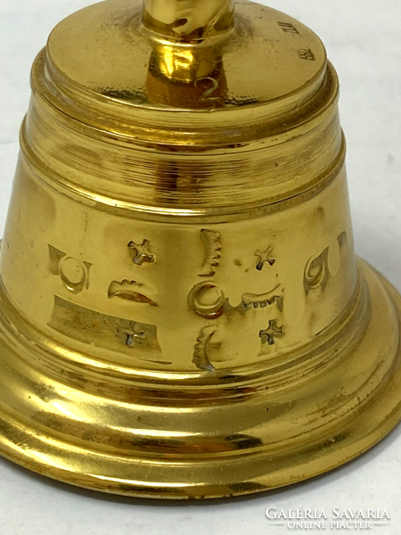 Marked copper craftsman bell with wooden handle