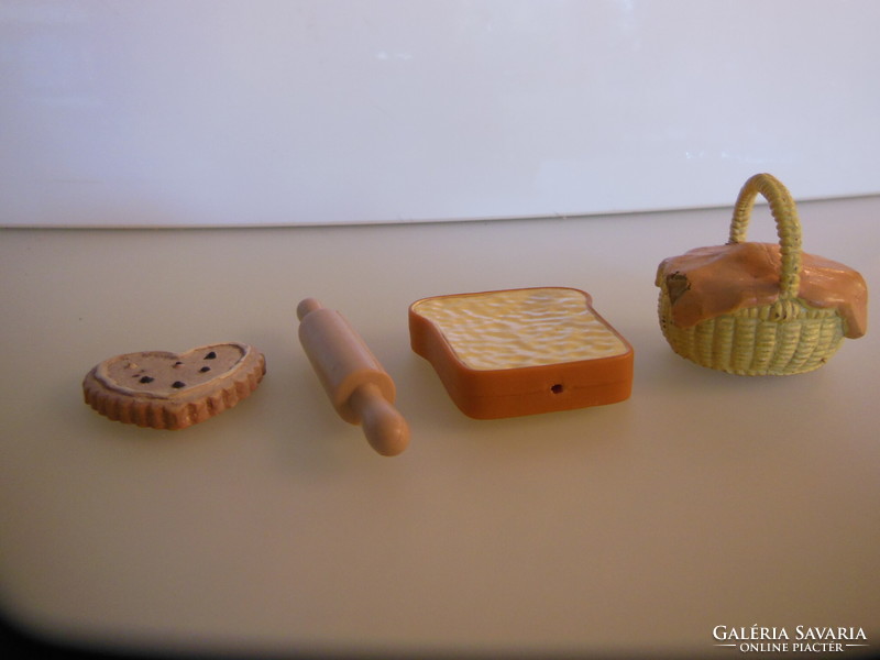 Miniature - 4 pcs - rolling pin - 7 x 1 cm - ceramic heart - 4 x 3 cm - retro Austrian - - flawless
