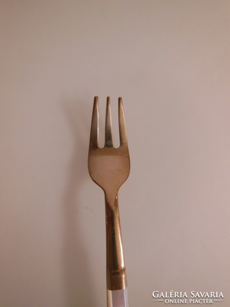 Miniature - fork - gold-plated - mother-of-pearl handle - solid - 11 x 1.5 cm - retro Austrian -