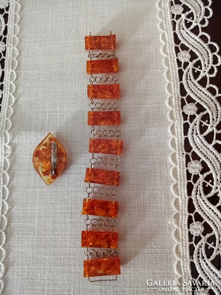 Rare, old cast amber bracelet and cast amber brooch / pin - for Mother's Day!