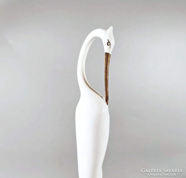 Ravenclaw house, mid-century modern crane bird 19.9 cm hand-painted porcelain figure, flawless! (J009)