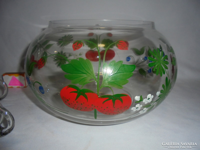 An old, hand-painted, fruit-patterned bowl set