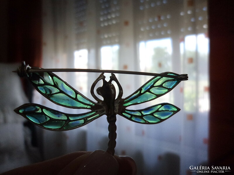 Silver dragonfly brooch and pendant in one - glass mosaic technique