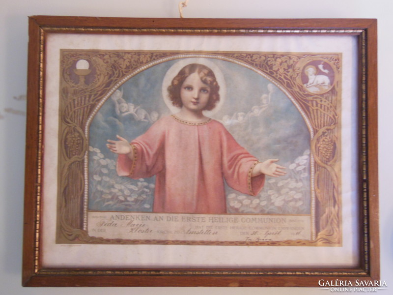 Picture - first communion memorial - from 1916 - 32 x 25 cm - framed - glazed - Austrian - flawless