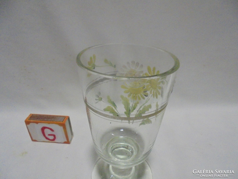 Old, hand-painted stemmed glass - thick-walled, floral - for collectors