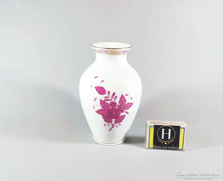 Herend, purple Appony pattern vase, hand-painted porcelain 14.2 Cm, flawless! (J316)