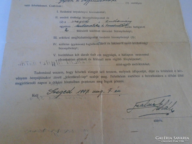 D198332  Kiskundorozsma Szalai Mihály Antal -Szeged 1947 Felvételi kérelem  Szededi Tudományegyetem