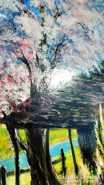 "Tavasz a tanyán"  "festmény farostlemezen 40 x 54 cm