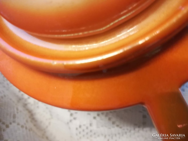 Zsolnay porcelán narancs lüszteres kávés kanna+cukortartó