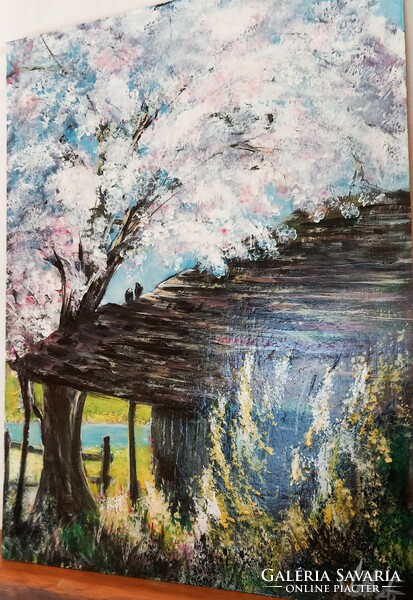 "Tavasz a tanyán"  "festmény farostlemezen 40 x 54 cm