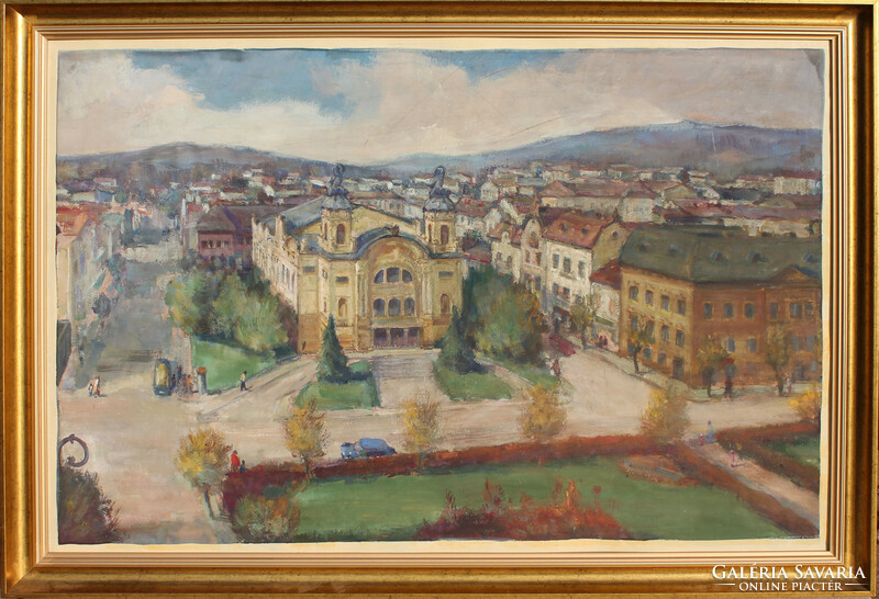 Transylvanian painter: Cluj-Napoca, Hunyadi square with the theater