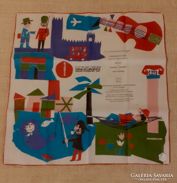 Souvenir from retro Swiss wine festival 1961-62 gift airplane handkerchief tablecloth in good condition