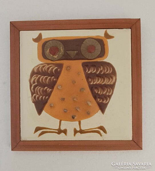 Retro midcentury applied art juried bolbànè windy magda owl wall tile image