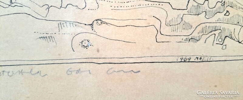 Gábor Gacs: nudes and tears, original marked ink drawing, 1969