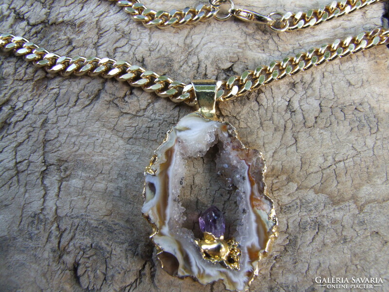 Gold-plated bijou necklace with blue mineral (220828)