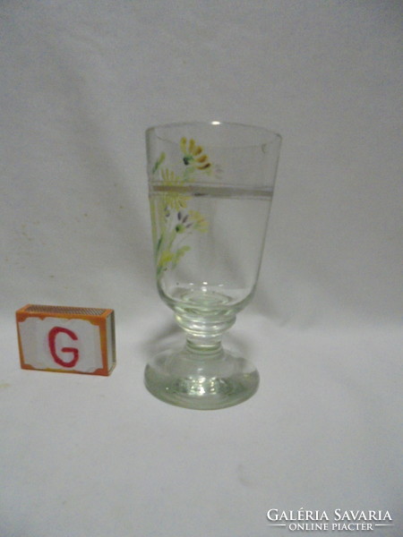 Old, hand-painted stemmed glass - thick-walled, floral - for collectors