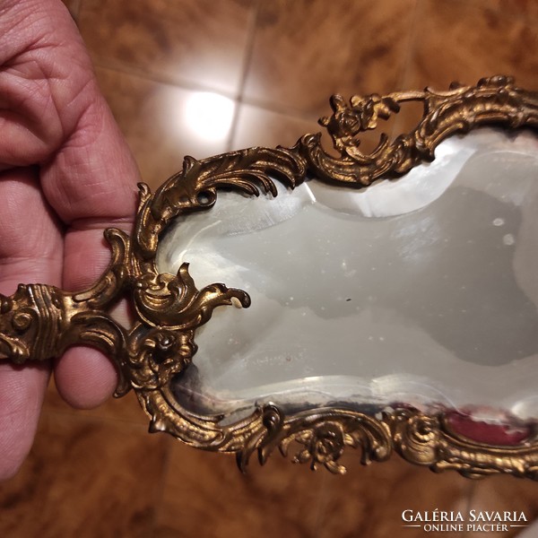Antik kézi tükör ,Angyakàs, Bronz réz,tűzaranyozott barokk stílus, eredeti àllapot! 1800as évek