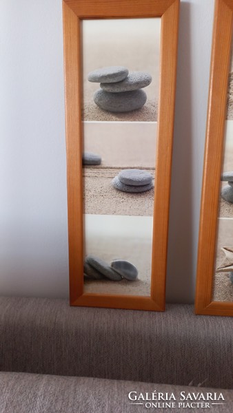 Reprodukciós faliképek (3 db) nyomatok fa kerettel, Zen kövek, kagylók, 38 X 13 cm