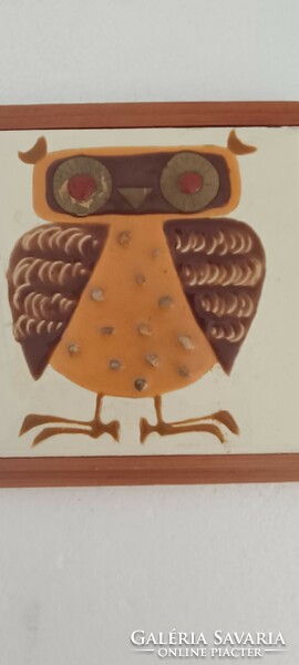 Retro midcentury applied art juried bolbànè windy magda owl wall tile image