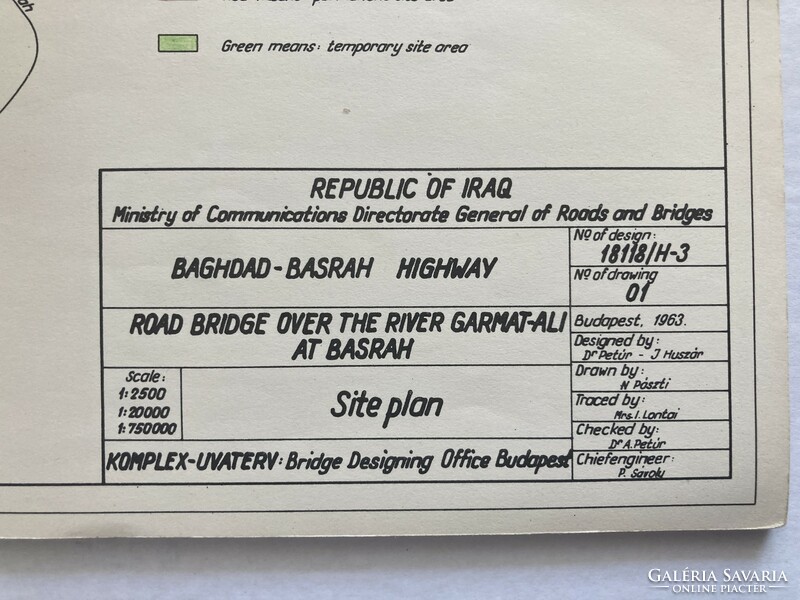 Uvaterv company's architectural plans for the Garmat Ali Bridge in Iraq from 1963