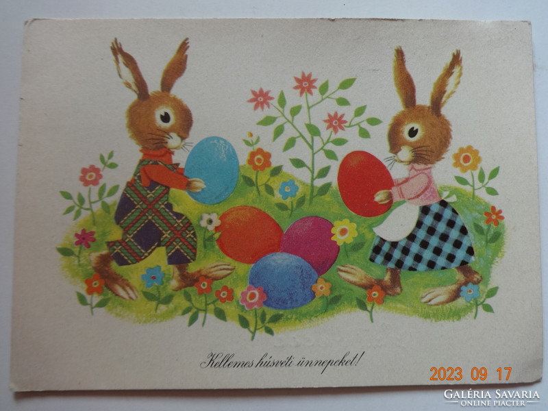 Old graphic Easter greeting card - boór vera drawing
