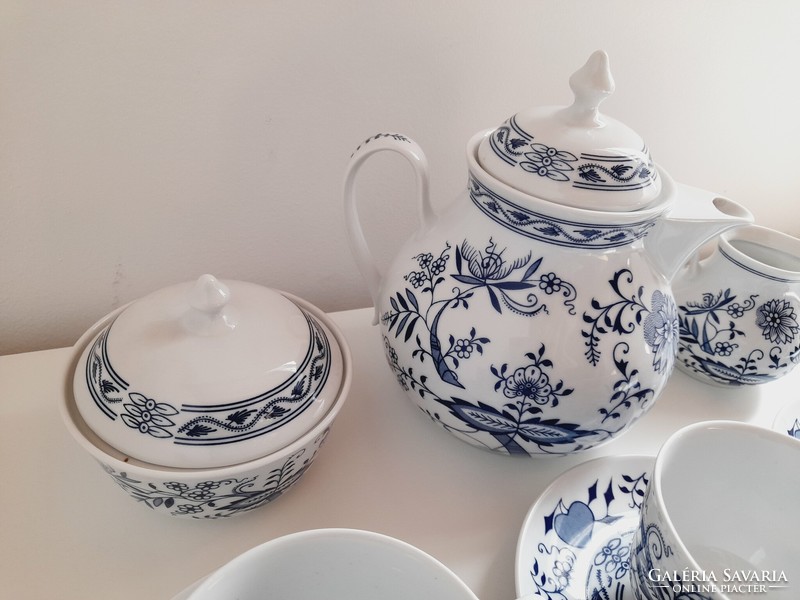 Czech onion pattern porcelain tea set, bohemia inglazed