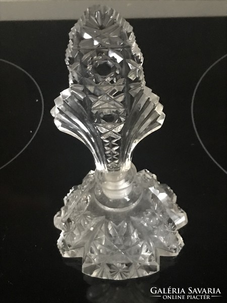 Crystal perfume bottle with a rich incised pattern, 16 cm high