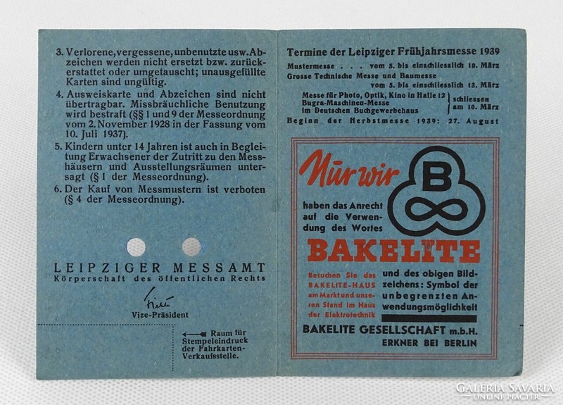 1O278 old Leipzig spring fair entry card 1939 leipziger frühjahrsmesse 1939