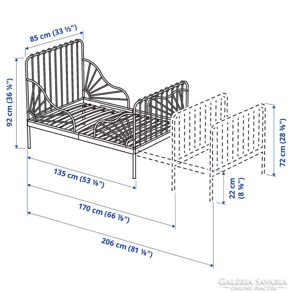 Egyszemélyes IKEA Minnen kovácsoltvas állítható fémvázas gyerek ágy ágyrács REVOTICA kókusz matrac