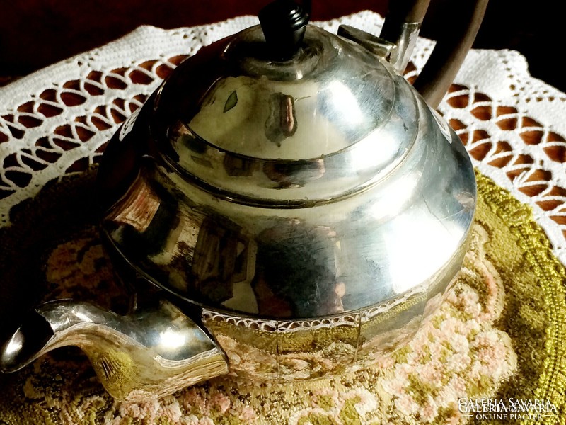 Fabulous, antique, 100-year-old silver-plated tin tea or coffee pot with wooden handles