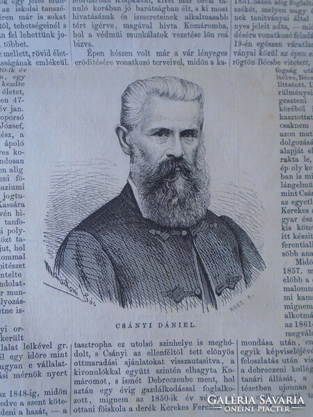 S0569 CSÁNYI DÁNIEL Nagybánya Máramarossziget  -  fametszet és cikk -1867-es újság  címlapja