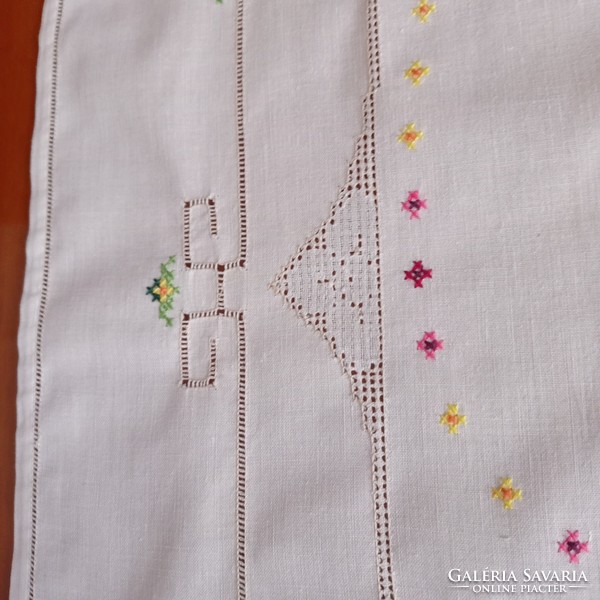 Antique, hand-embroidered cotton tablecloth, runner, 86 x 37 cm