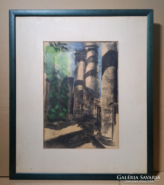 Makrisz zizi (1924-2014): colonnade (pastel, with frame)