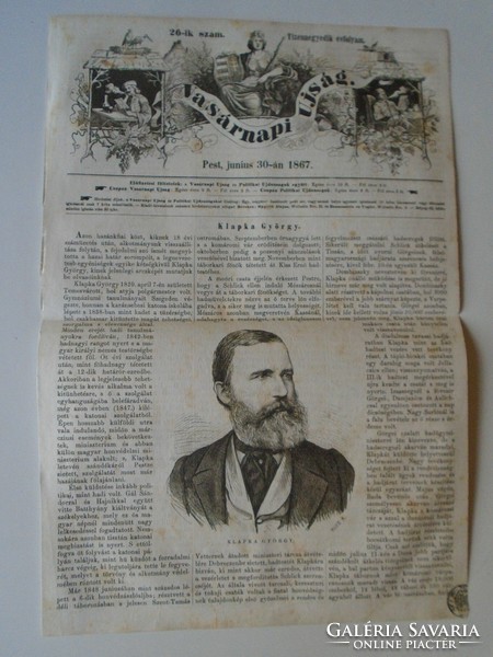 S0577 General György Klapka - Temesvár - woodcut and article - 1867 newspaper front page