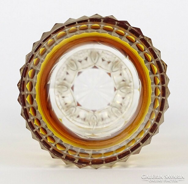 1O239 old moser glass vase with amber base with polished flower decoration 10 cm