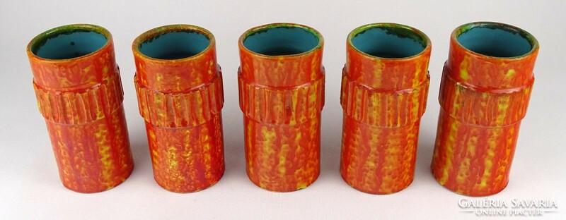 1O168 mid century orange glazed retro ceramic glass set of 5 pieces