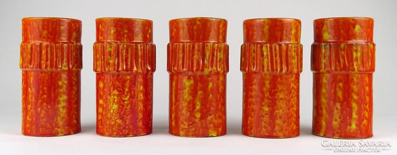 1O168 mid century orange glazed retro ceramic glass set of 5 pieces