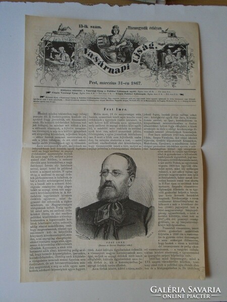 S0572 imre fest - Szepes-Váralja- Késmárk Eperjes - woodcut and article - 1867 newspaper front page